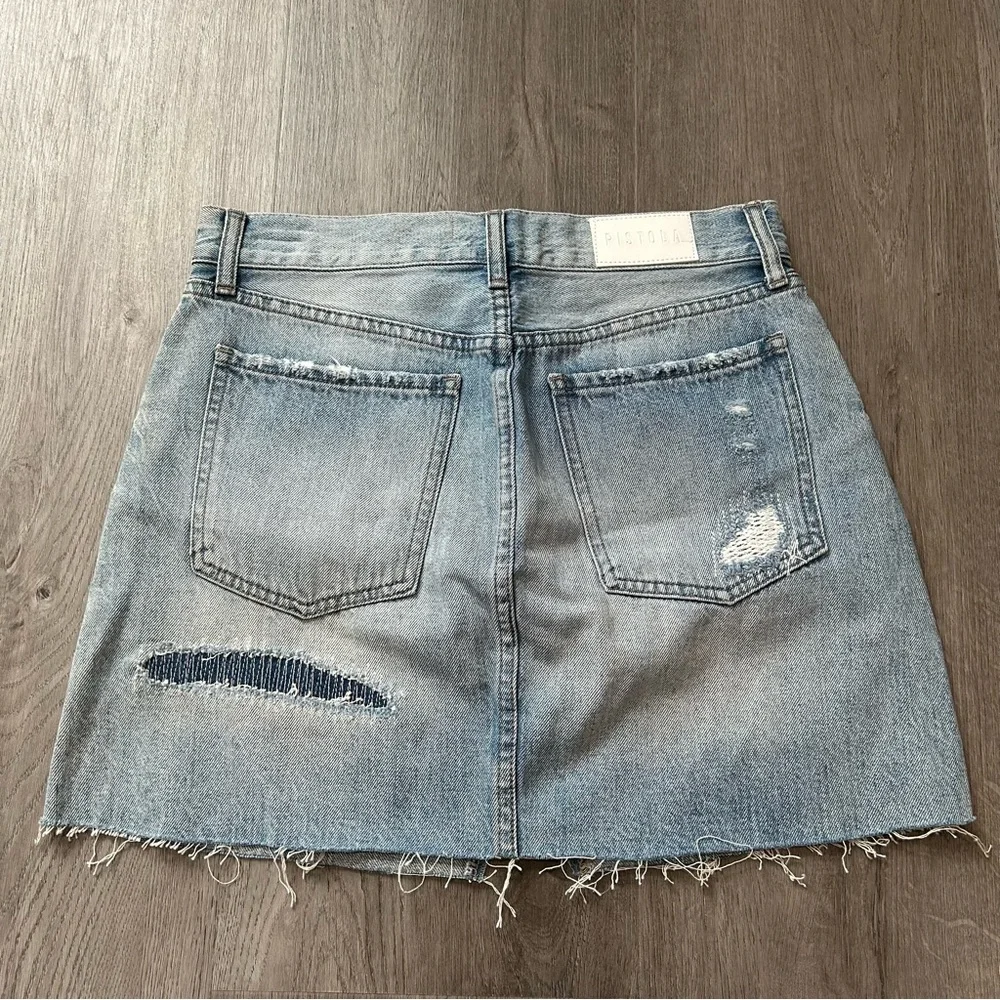NWOT pistola denim mini skirt distressed patchwork jean size 27 womens - Picture 2 of 12